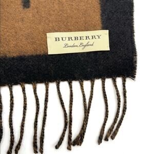 NEW RARE BURBERRY 100% cashmere Camel - Black Branded Logo Scarf UNISEX